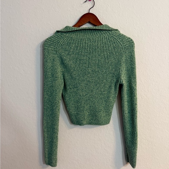 Aerie Green Ribbed Knit Cropped Quarter Zip Sweater - Picture 6 of 6